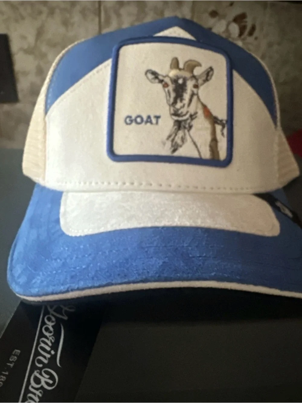 Goorin Bros Trucker Hat, Goat Blue And White Brand New With Tags, adjustable